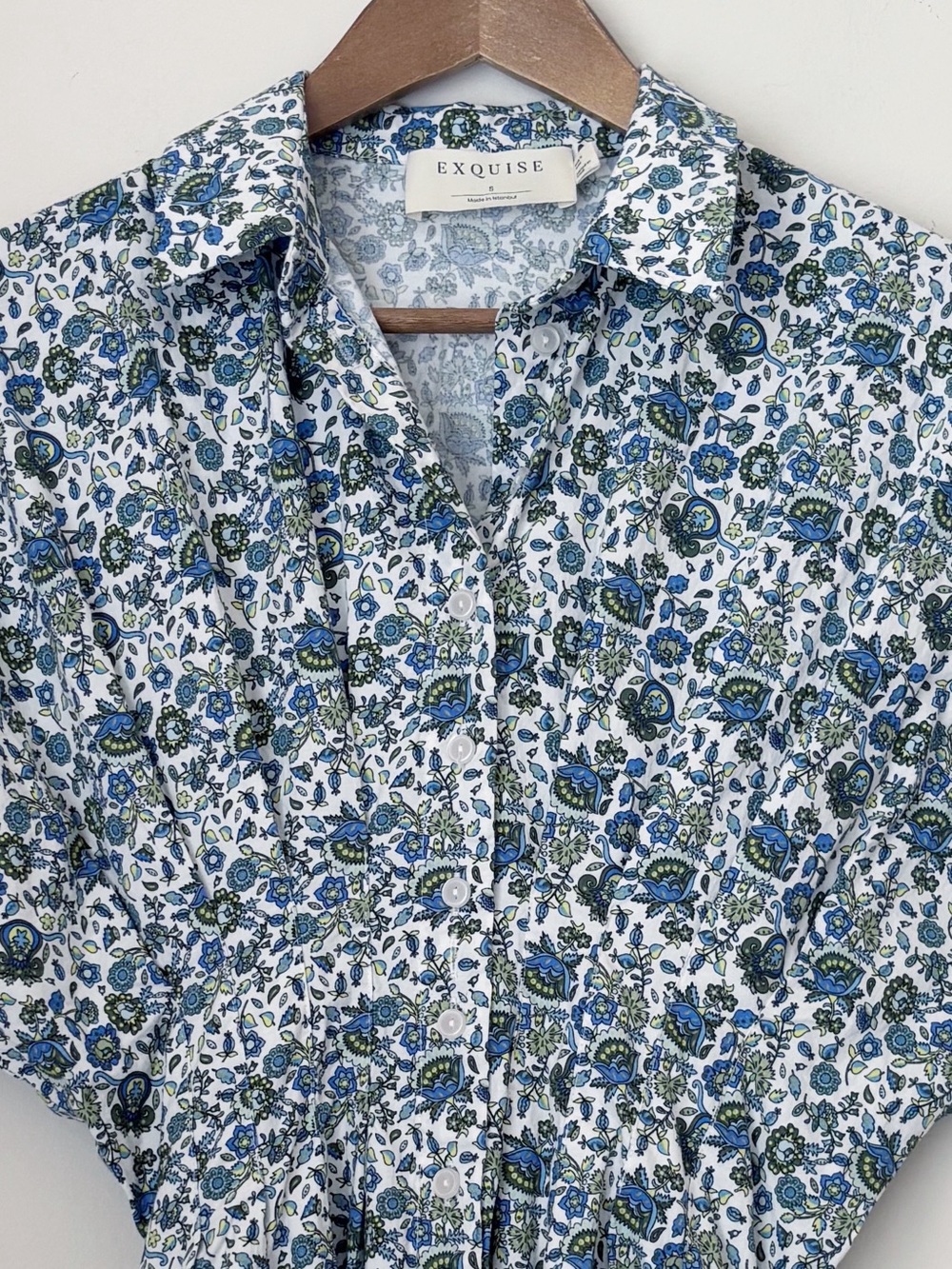 Anthropologie Exquise Blue Floral Tobie Mini Shirt Dress Small Summer Boho - Picture 3 of 10